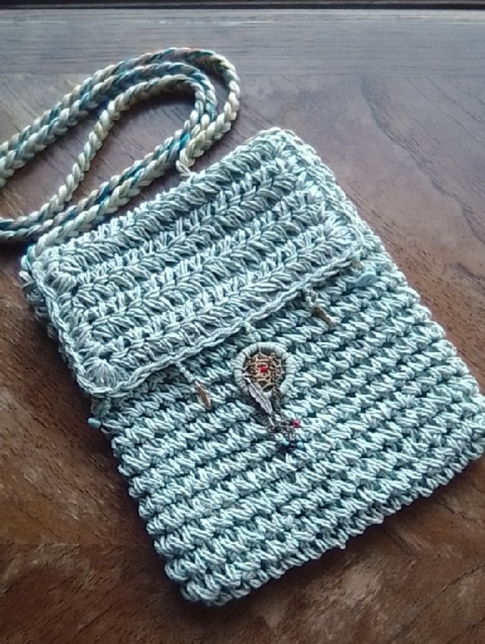 Handmade Light Blue Beaded Dreamcatcher Crochet Crossbody Bag!!!